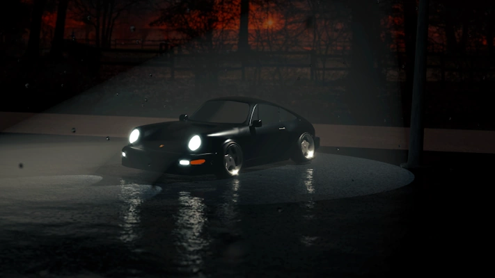 A Porsche on the street spotlight